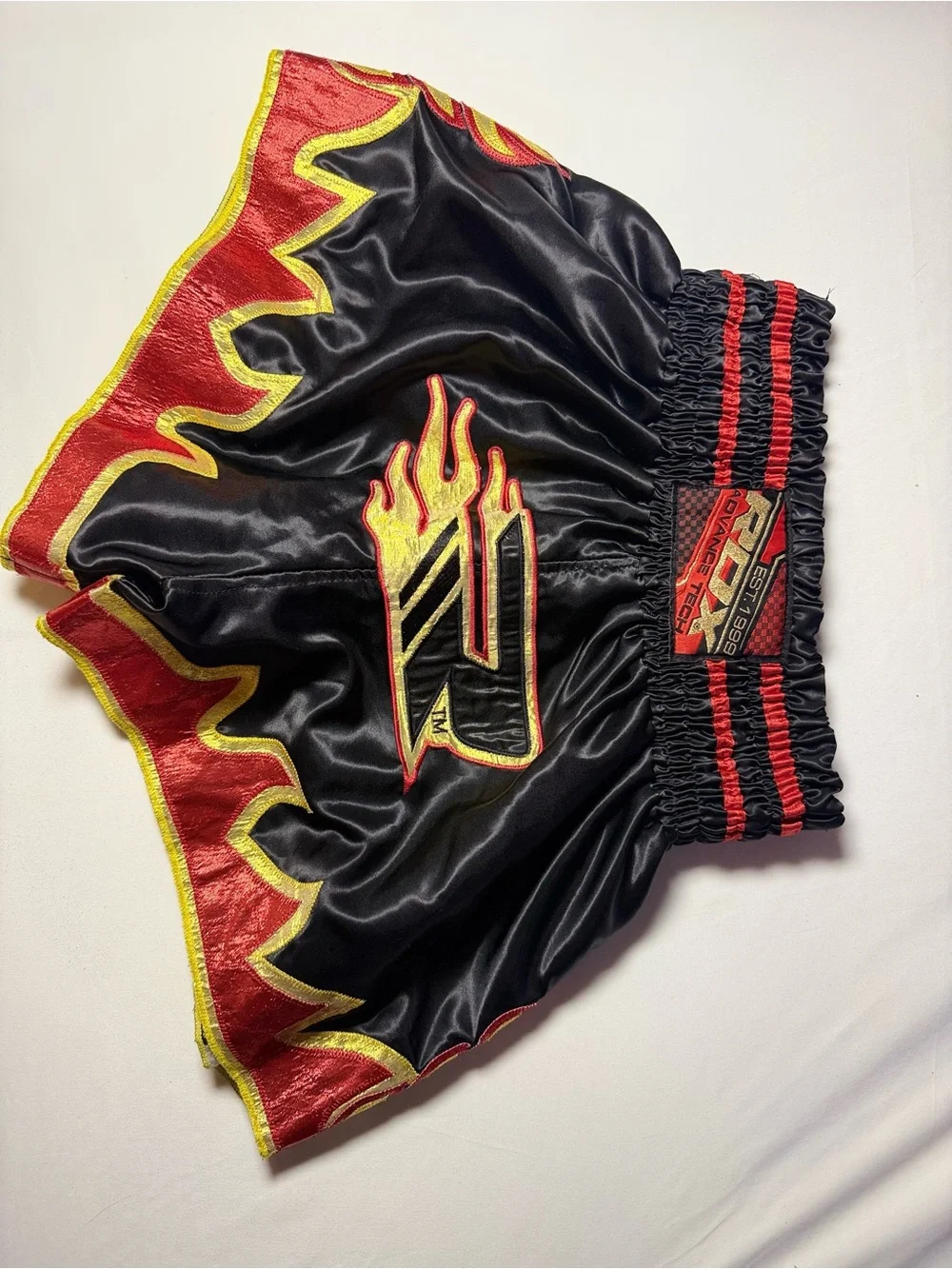 Kids Black & Red Flame-Trimmed Athletic Shorts